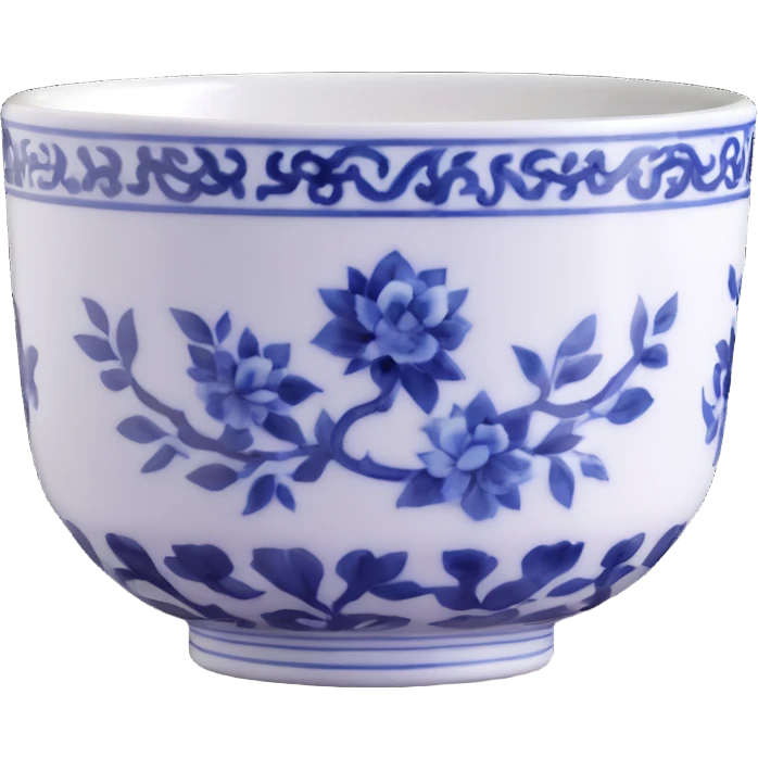 traditional Chinese tea cup with blue and white porcelain design without handle emoji