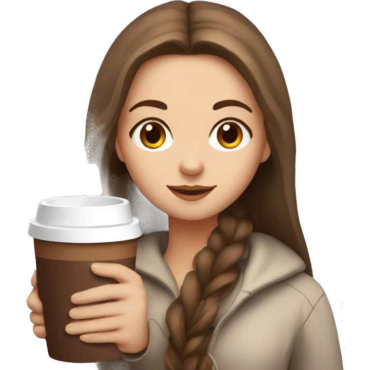 White girl with brown long hair and hot chocolate  emoji