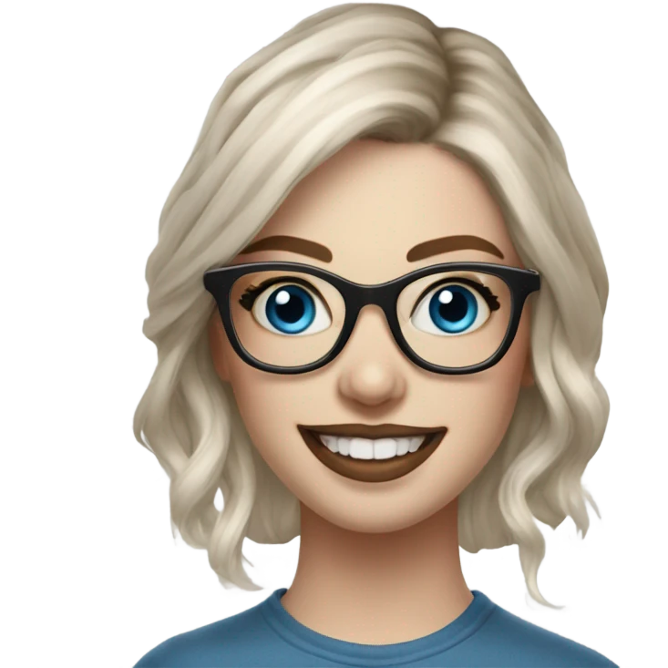 Hyper Realistic Balayage pale beautiful tattooed woman with glasses and blue eyes happy  emoji