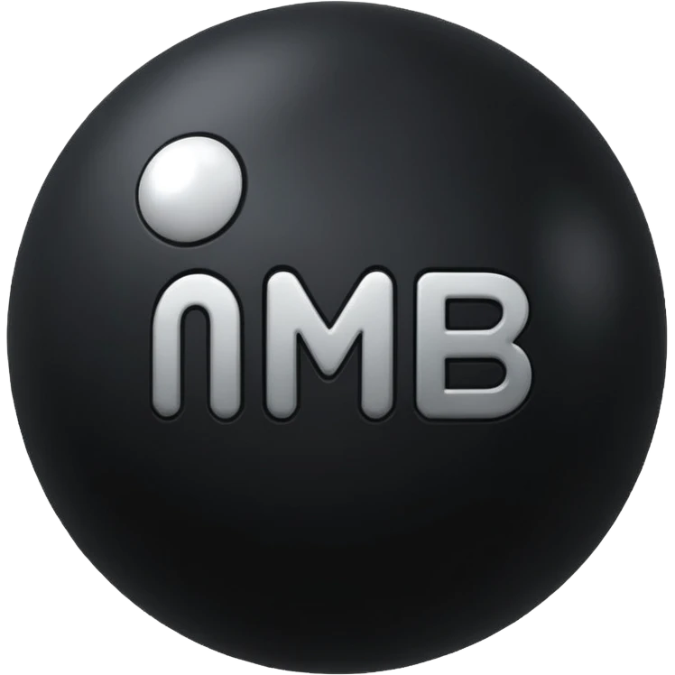 Black Ball with MB written on it emoji