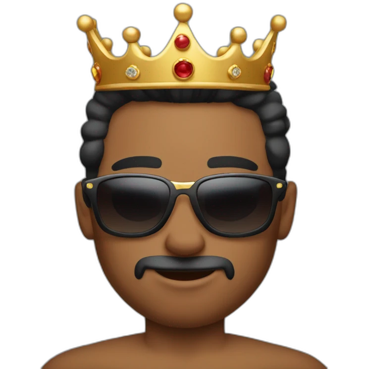 Shirtless muscular man wearing sunglasses and a king’s crown emoji