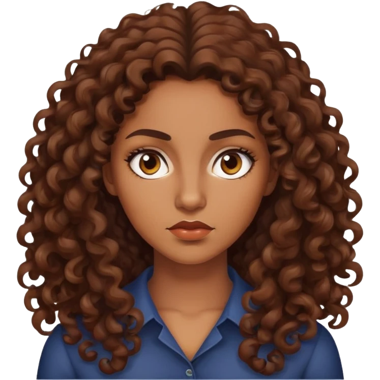 "- Nữ
- 30 tuổi
- Da nâu
- Tóc xoăn nâu, dài 
- Mặt nghiêm túc
" emoji