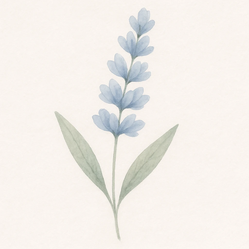 Make the lavender sprig more detailed, with delicate petals and realistic leaves, while keeping the soft background and gentle, minimal look in a watercolor art style. emoji