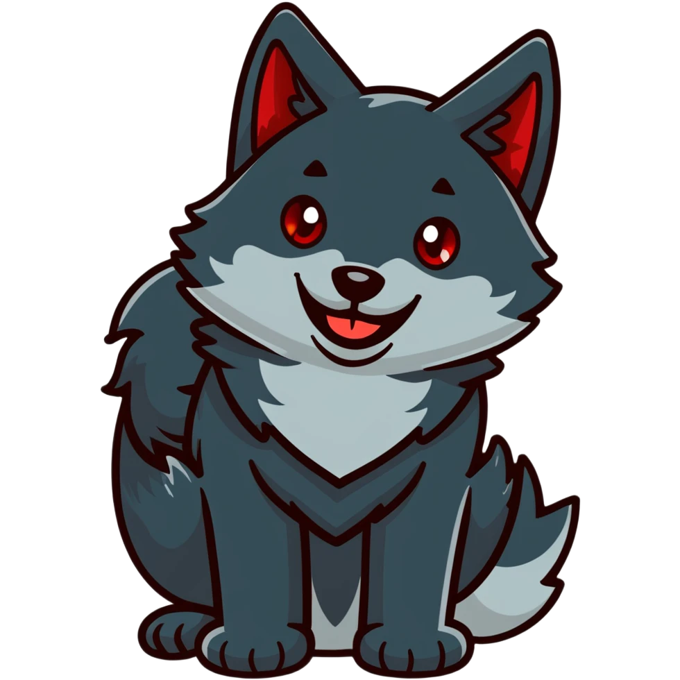 happy smiling black wolf with red eyes emoji
