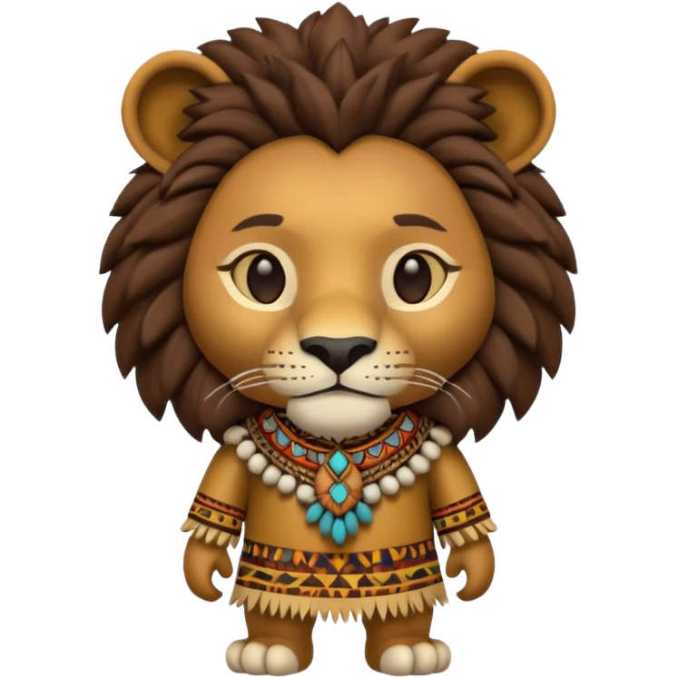 a-3d-cartoon-african-lion-from-the-1800s-wearing-traditional-african-tribal-clothing,-calm-expression,-natural-background,-memoji-style-realism. emoji