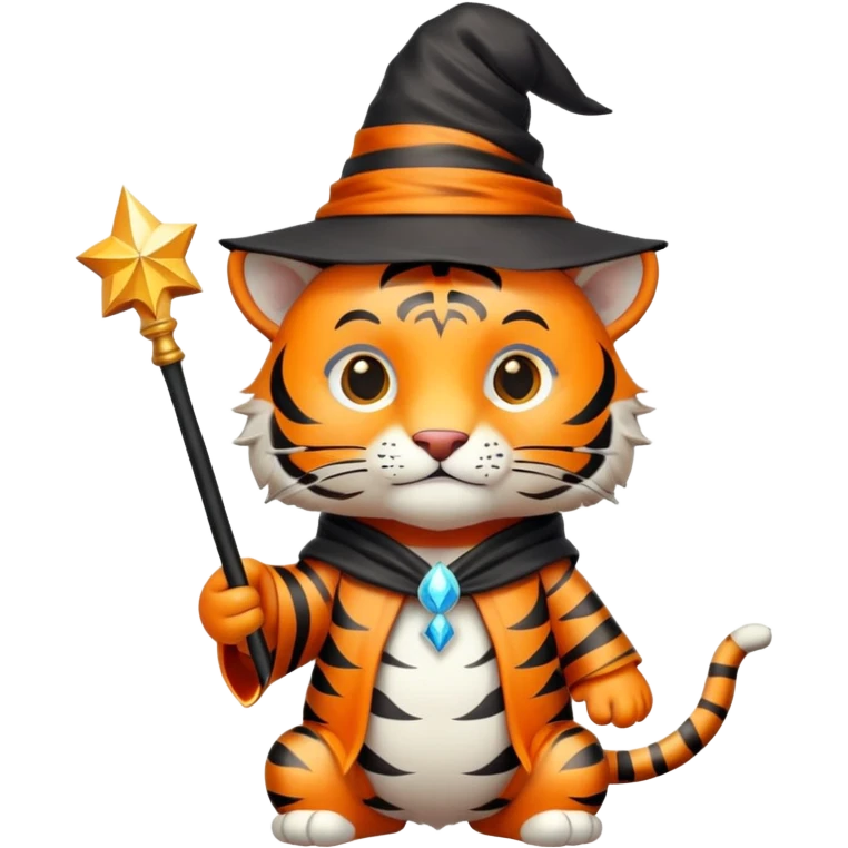 Tiger wizard with magic wand and hat emoji