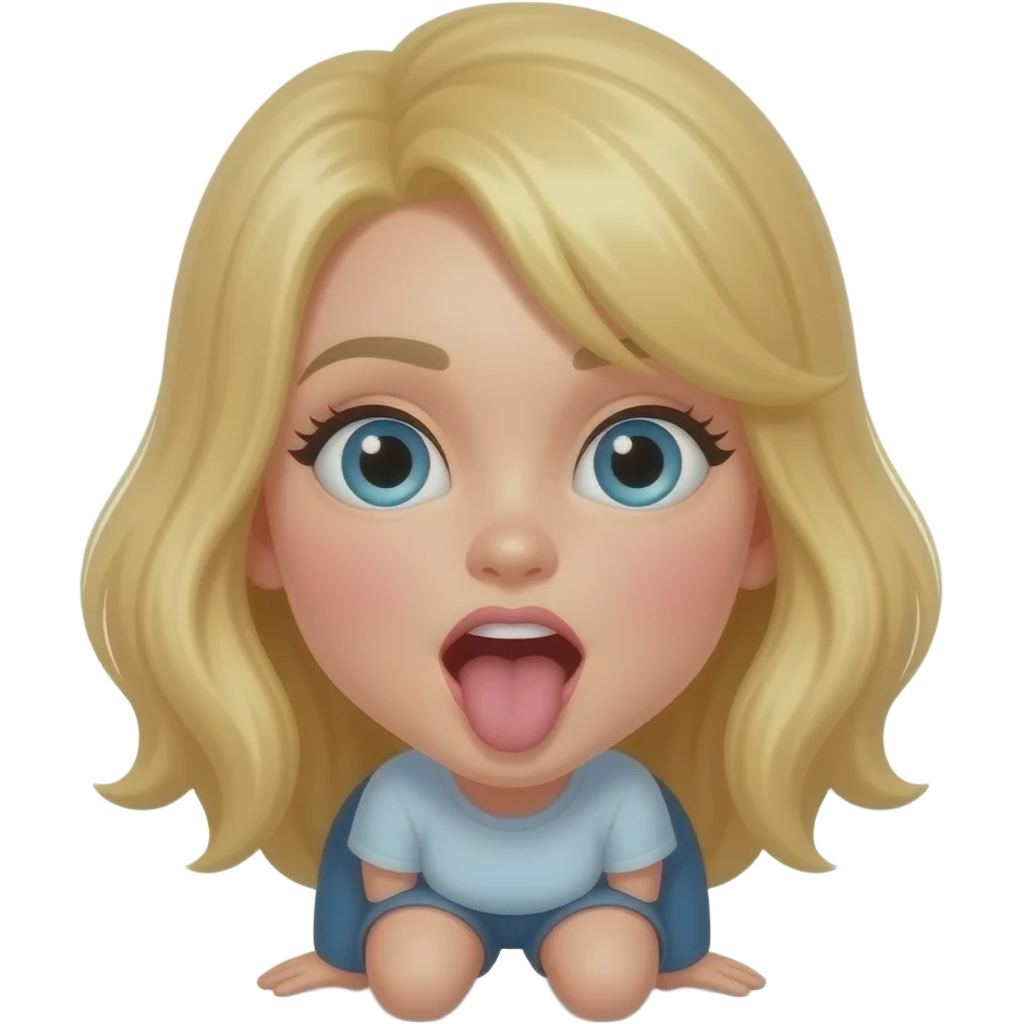Blonde Girl on her knees with her mouth open and tongue out emoji