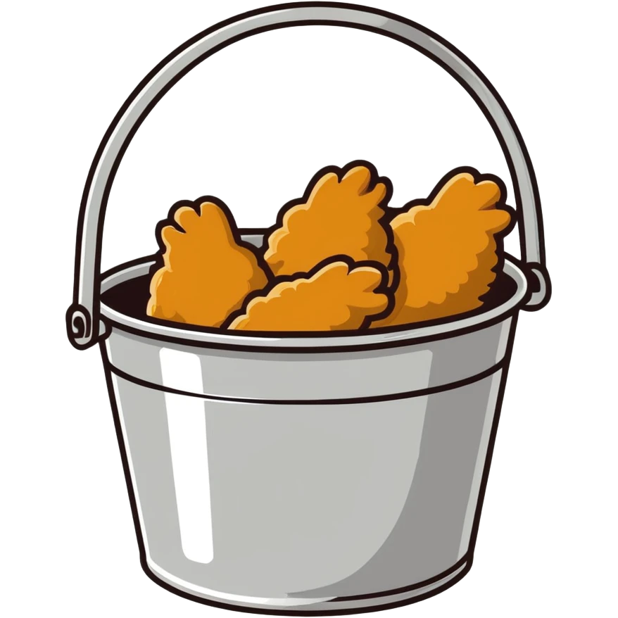 crispy fried chicken, golden-brown with light texture detail, in a silver steel bucket emoji