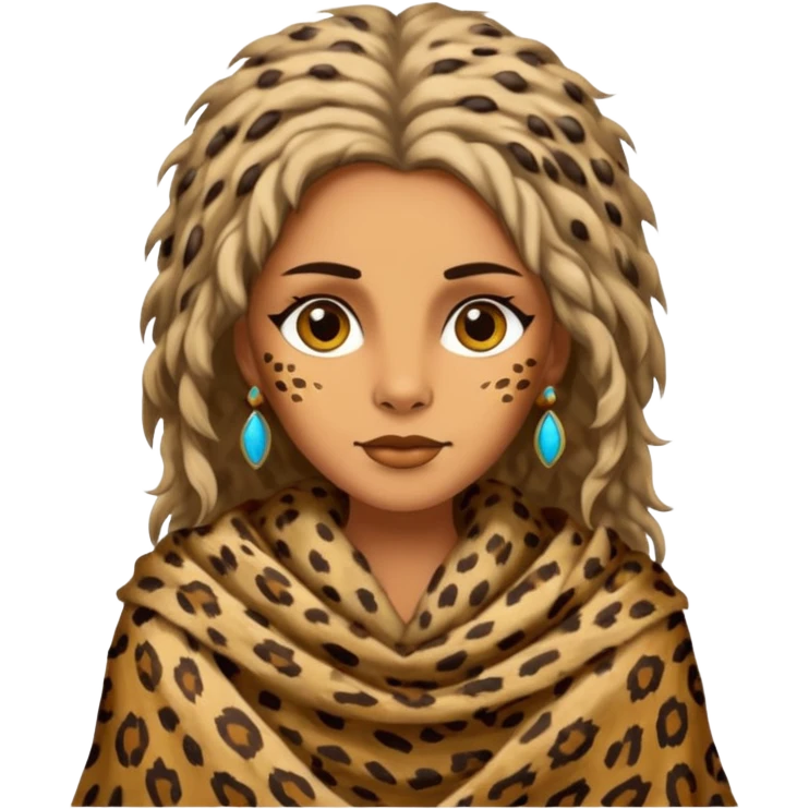 ancient hairy woman, tattered leopard skin shawl emoji
