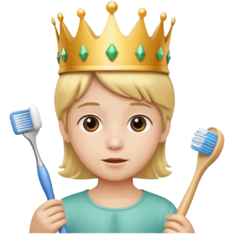Creat an emoji for child with wearing crown holding toothbrush emoji