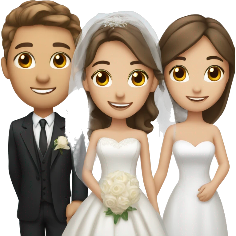 bride brown eyes and brown hair, groom brown hair and blue eyes emoji