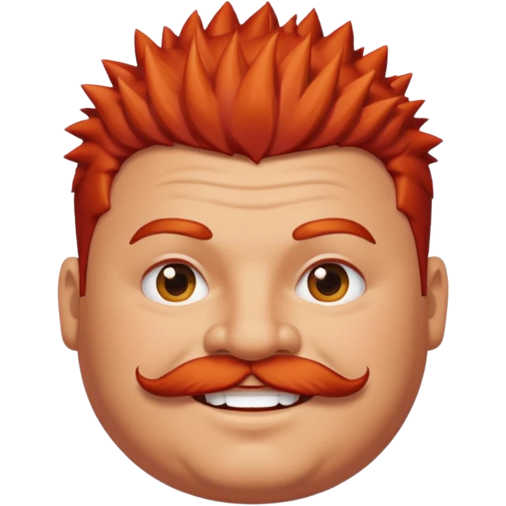 fat spiky haired happy man, red haired and mustache emoji