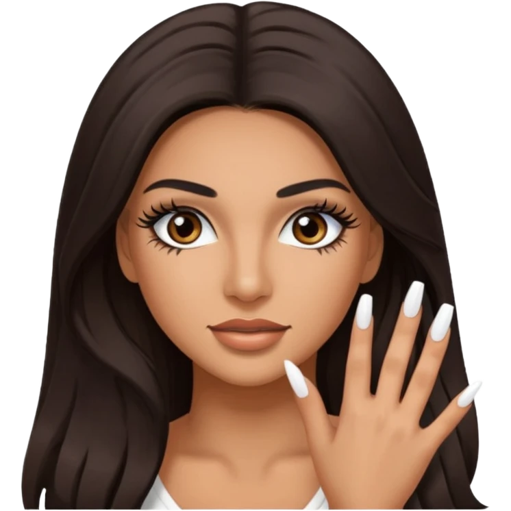 Baddie Latina emoji with fake lashes and white nails emoji