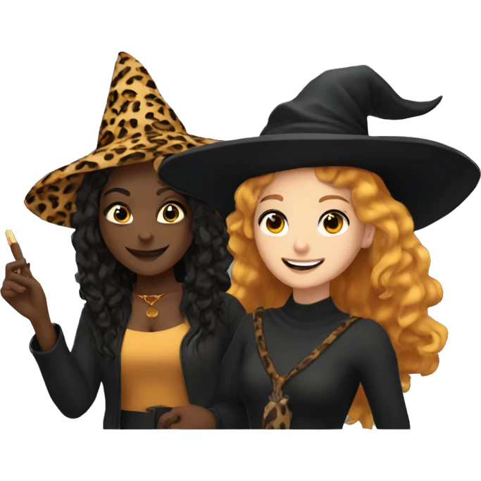 Witch and leopard girl selfie emoji