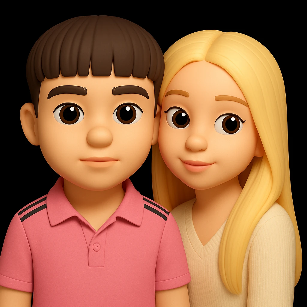 Combine both people from the provided images into one high quality 3D emoji style composition, keeping the 3D emoji style and realistic details. Place them together harmoniously in a single composition. The style should resemble microsoft style 3d fluent emojis with realistic details. emoji
