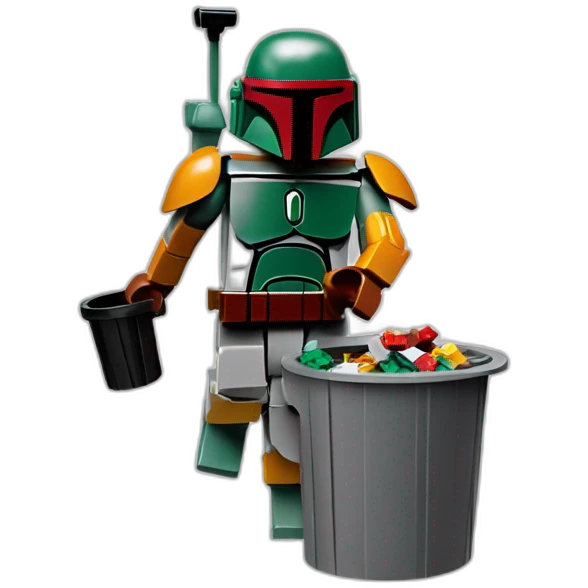 boba fett throwing a lego figure in a trashcan emoji