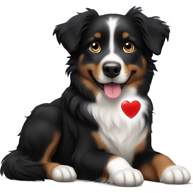 Small black australian shepherd dog with hearts emoji