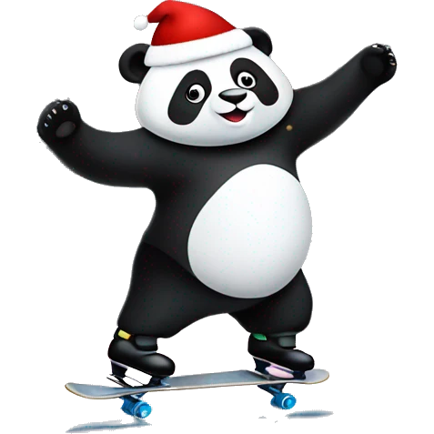 Panda wearing a Santa hat ice skating on a pond with Christmas lights  emoji