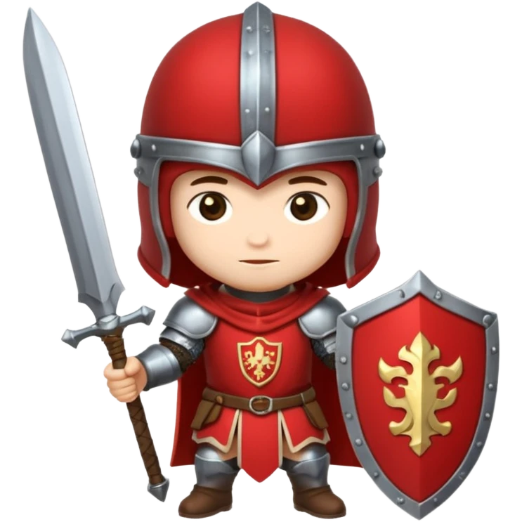 Um guerreiro estilo chibi/cartoon, vestindo armadura prateada brilhante, com capacete medieval e um penacho vermelho no topo. O personagem faz uma cara sério, chocado " :| ". O fundo é preto, destacando bem o personagem. emoji