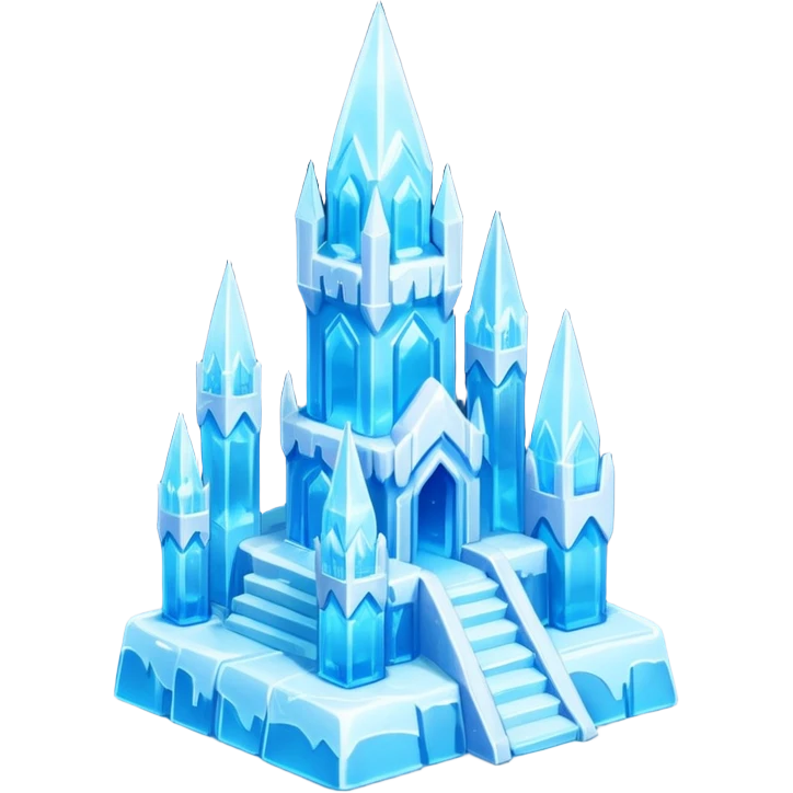 ice palace object icon, crystal ice palace, tall icy towers, transparent blue ice walls, sparkling details, soft glow, 3D cartoon, mobile game icon style, centered, clean background, soft shadow, no text, no watermark



 emoji