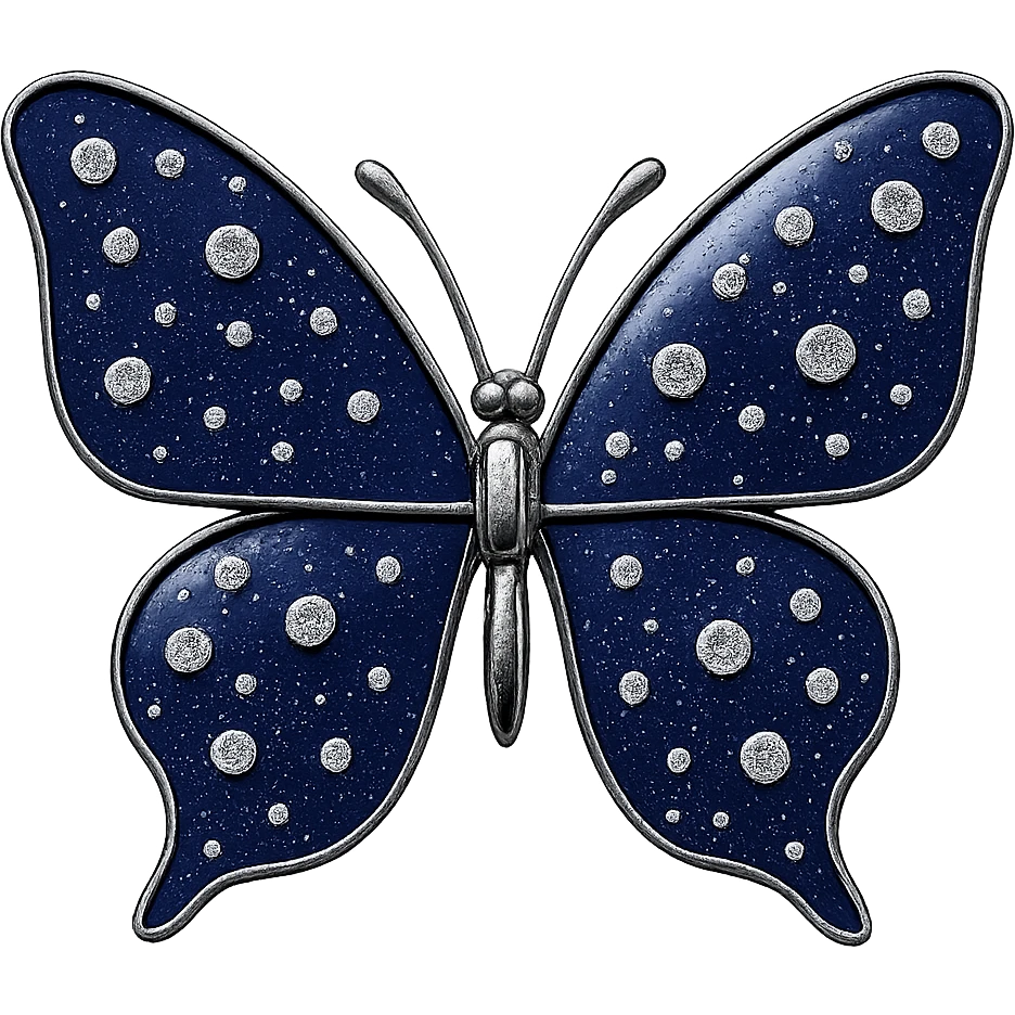 single deep blue butterfly, navy blue enamel, sparkling gems emoji