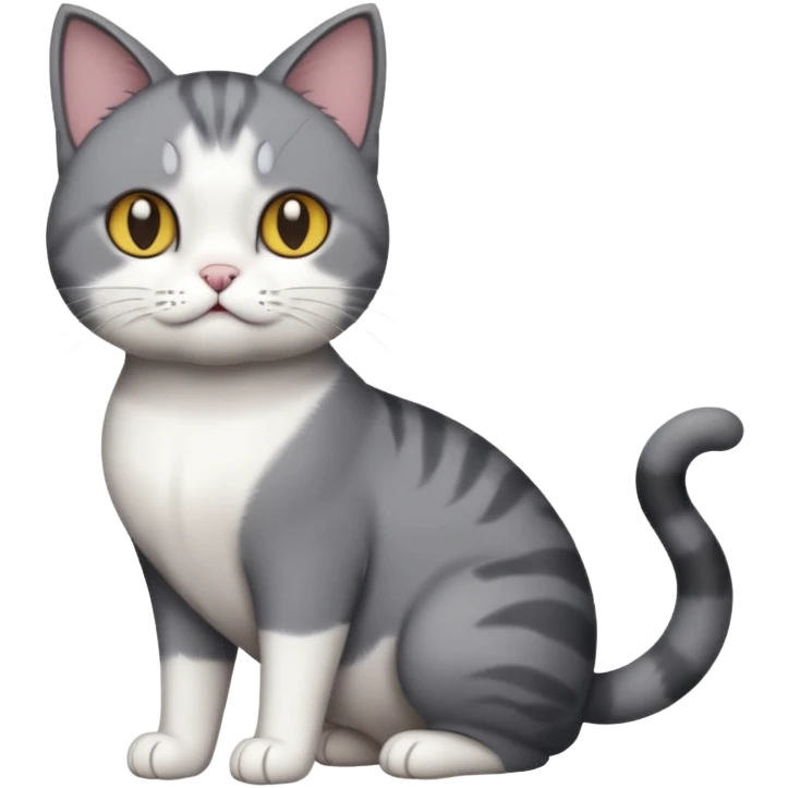 full body dumb looking large short hair dark grey and white cat emoji