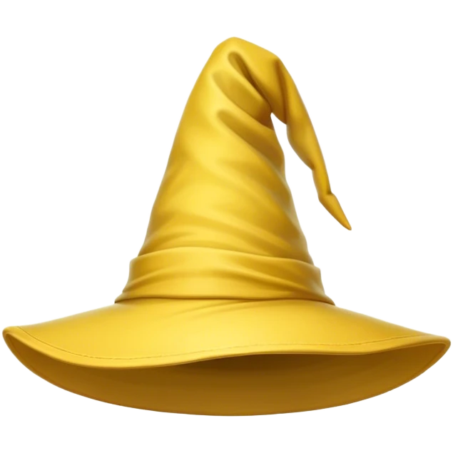 A yellow wizard hat with a classic pointed shape, slightly curved at the tip. The hat has a soft fabric texture with subtle folds, and a wide brim. The design is cartoon-style, with smooth shading, simple details, and a playful, magical look. emoji