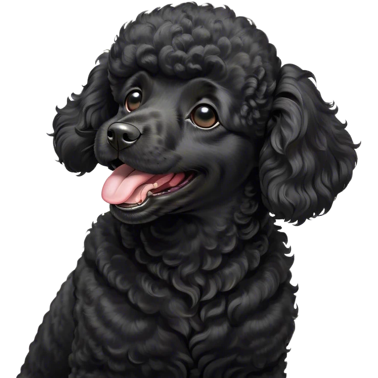 Cinematic Cute Yawning Black Poodle Portrait Emoji, Head tilted slightly with a dramatic, wide-open yawn, displaying a soft, curly jet-black Fur with a refined texture, floppy ears slightly drooping, round dark eyes barely open in drowsy contentment, Simplified yet irresistibly adorable features, highly detailed, glowing with a soft, cozy glow, high shine, relaxed yet expressive, stylized with a touch of whimsy, bright and endearing, soft glowing outline, capturing the essence of a sleepy yet affectionate companion, so drowsy it feels like it could stretch right out of the screen and curl up for a nap! emoji