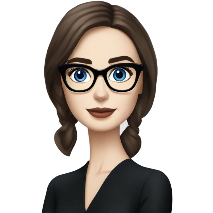 Hyper Realistic photo Lily collins blue eyes wearing glasses in a business meeting black dress emoji