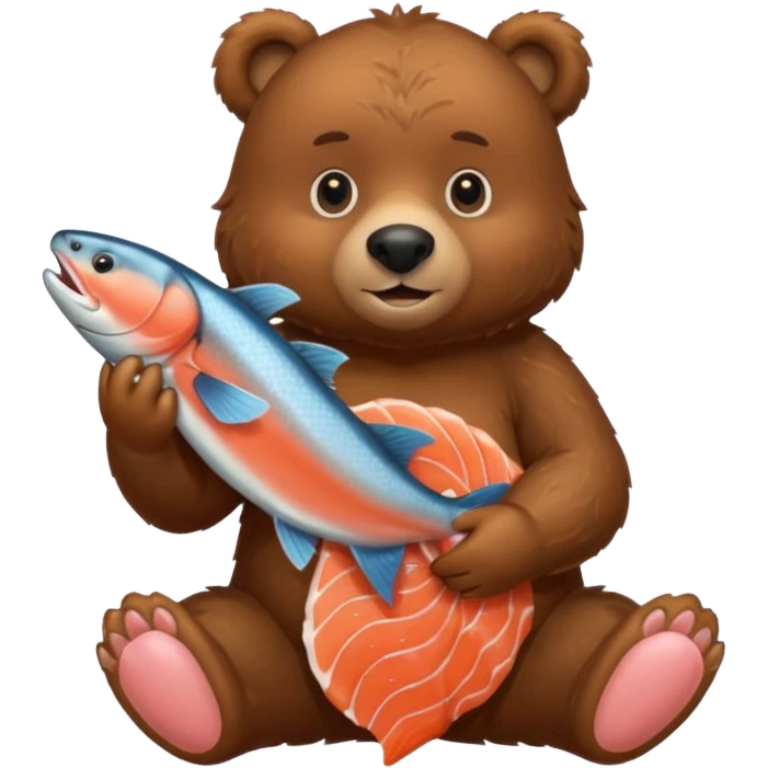 A brown bear holding a salmon emoji