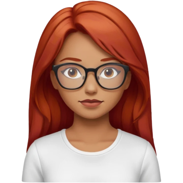 rizada peli roja tono fuerte , trigueña , con lentes y top blanco pelo largo  emoji