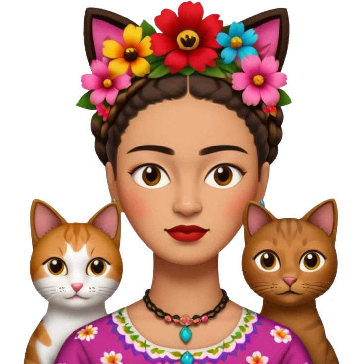 Frida Kahlo with cat emoji