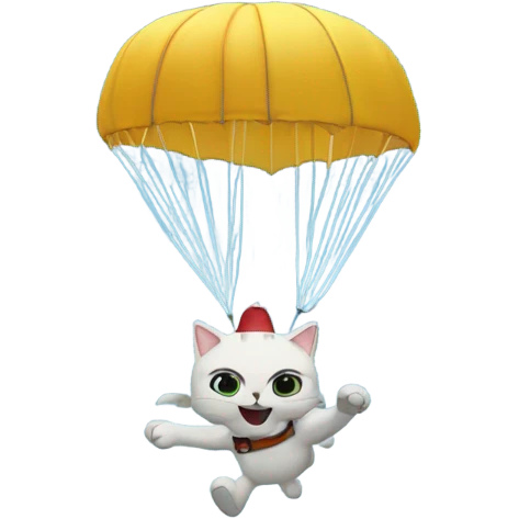 Cat parachuting out of plane onto frozen pond with hockey rink  emoji