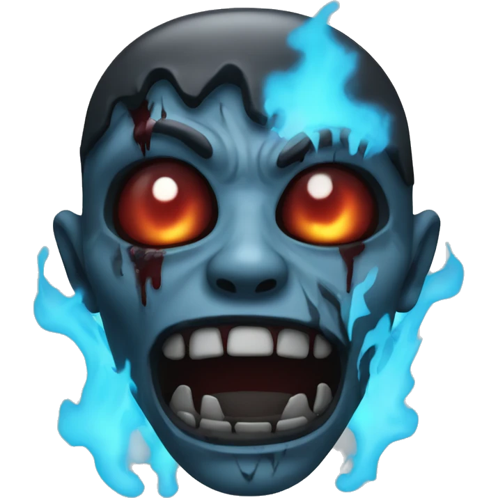 Dark black gray silver maroon zombie face photograph detailed blue flames blue glow emoji