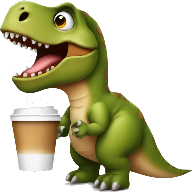 A dinosaur with coffee emoji