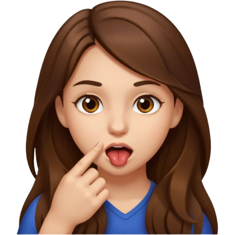 Emoji Fille cheveux long et brun yeux brun avec un doigt dans la bouche comme le truc baka emoji