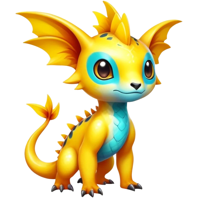 Exotic tropical shiny rare epic cute Fakémon-creature, full body, with random markings emoji