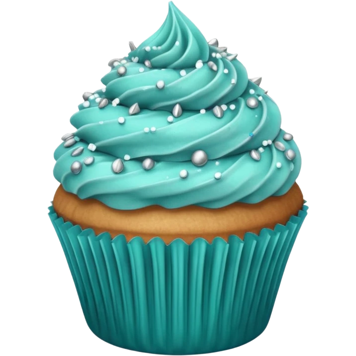 cupcake with teal frosting and silver sprinkles emoji
