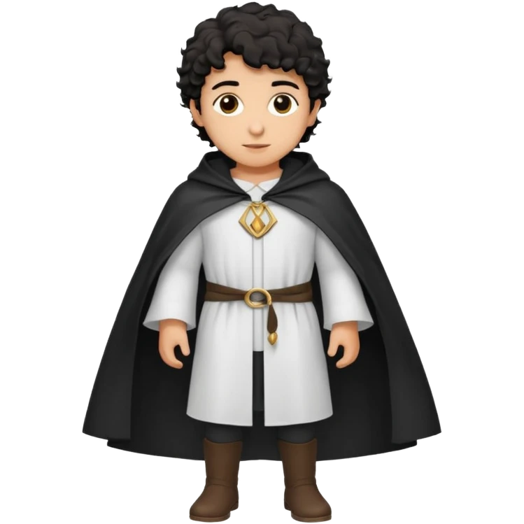 Apariencia: Joven de unos 25-30 años, atractivo,.
-Rostro: Ojos oscuros, piel ligeramente morena, rasgos árabes finos.
-Cabello: Negro, rizado corto, viste como cristiano (camisa blanca, capa corta, colores sobrios). Que salga de cuerpo completo emoji