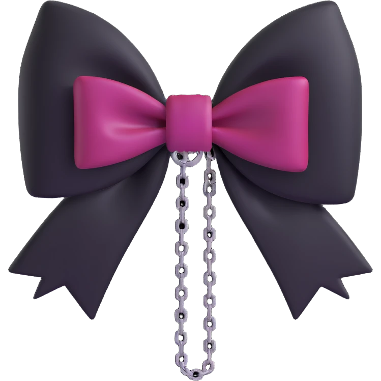 3D emoji gothic bow, black velvet with silver chain and dark ruby center emoji