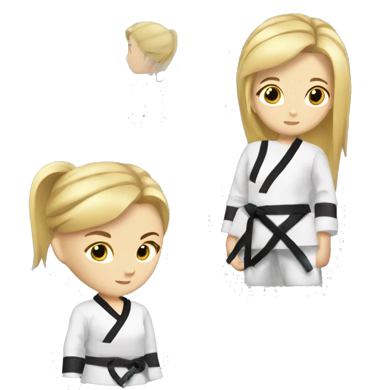 taekwondo girl with black belt  blonde hair and boe staf emoji