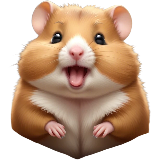 Cinematic Cute Yawning Brown Hamster Portrait Emoji, Head tilted slightly with a dramatic, wide-open yawn, showcasing a smooth, rich brown fur with tiny droopy ears, round dark eyes barely open in drowsy contentment, Simplified yet irresistibly adorable features, highly detailed, glowing with a soft, cozy glow, high shine, relaxed yet expressive, stylized with a touch of whimsy, bright and endearing, soft glowing outline, capturing the essence of a sleepy yet affectionate hamster, so drowsy it feels like it could stretch out of the screen and curl up for a nap! emoji