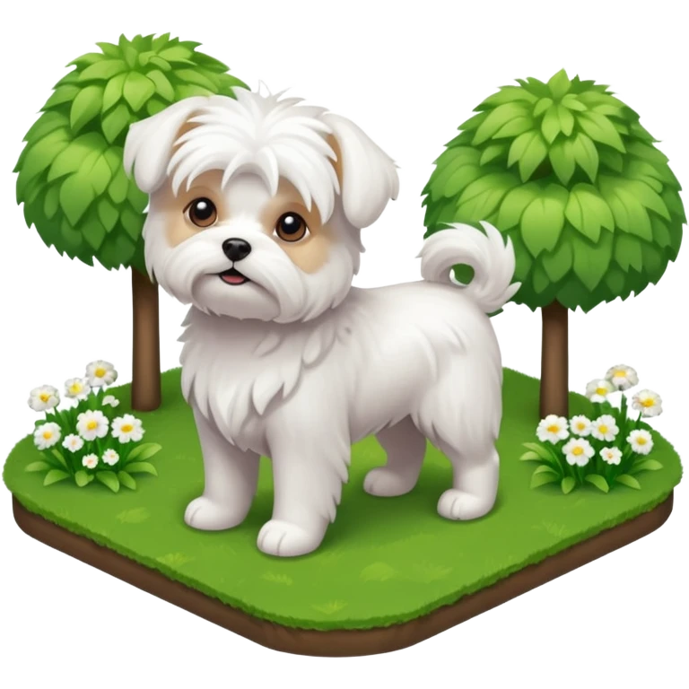 Maltese dog in a garden isometric emoji