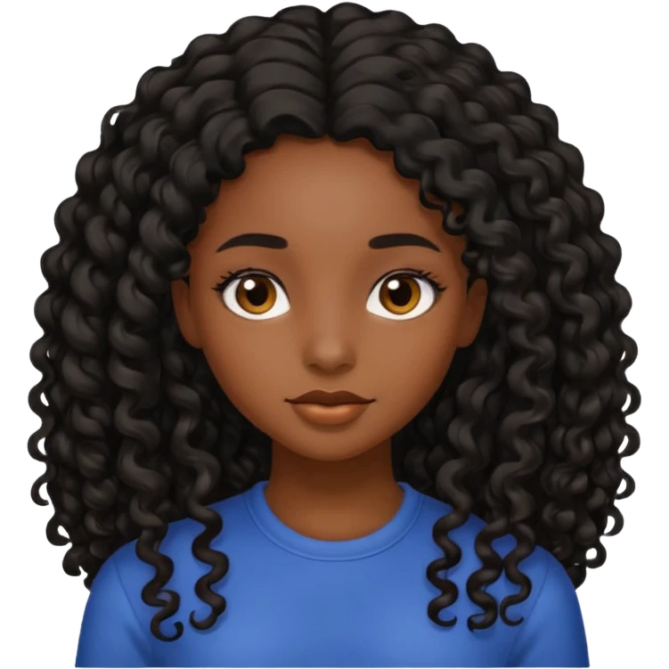 black girl with long curly black hair side part emoji