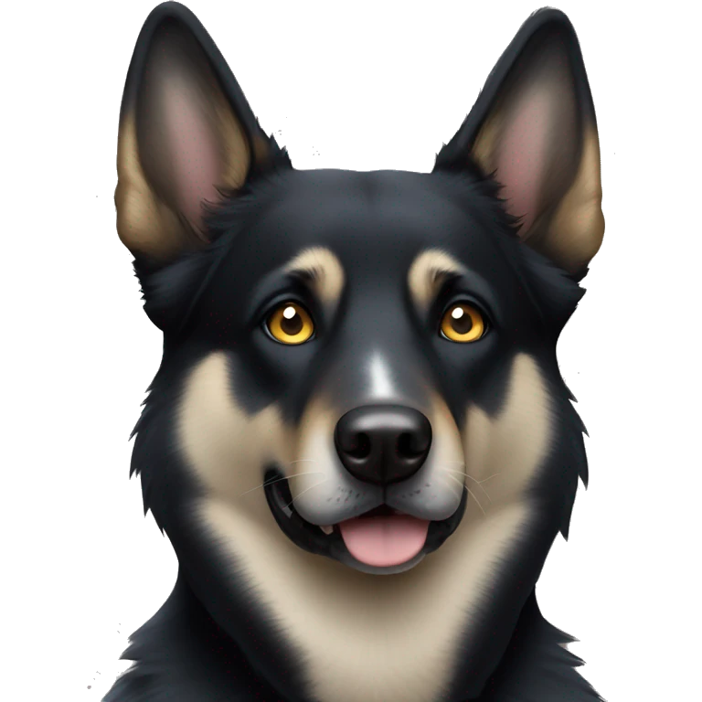 Black German shepherd husky mix with one brown eye and one blue eye tilting head  emoji