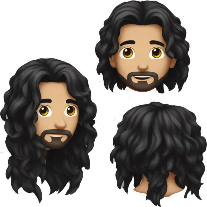 Long black hair man cute emoji