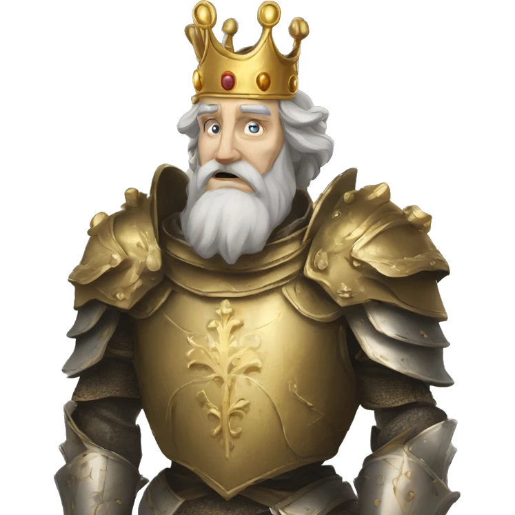Vintage King hamlet old man big beard gold crown wearing armour fading ghost hands out trapped emoji