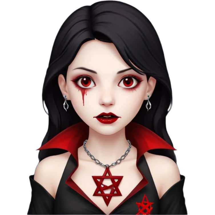 make a vampire with blood in mouth and a pentagram in necklace in a black wall emoji