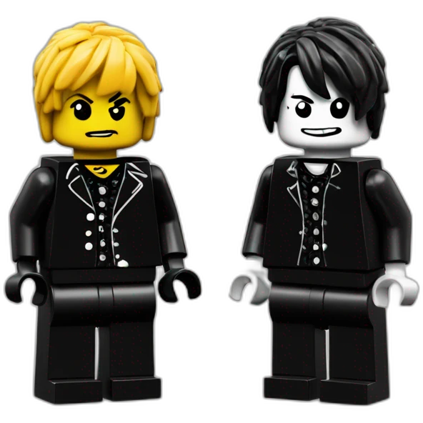 A Lego minifig of an emo band emoji