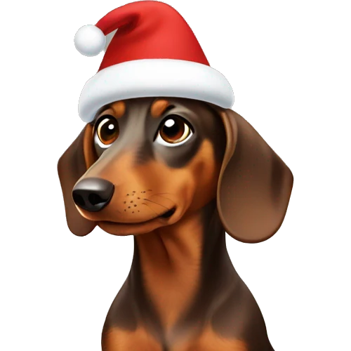 Brown Dachshund wearing Christmas hat emoji
